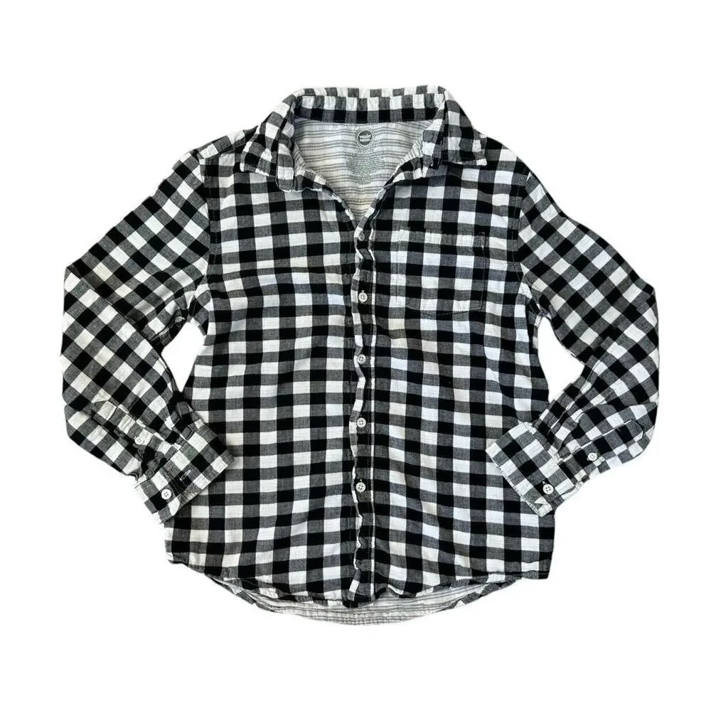 ROLLING STONES 70s Rock Retro Vintage Upcycled Plaid Flannel Kids Shirt L 10/12